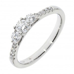 Platinum 3st Diamond Ring with Diamond Shoulders - 0.51ct