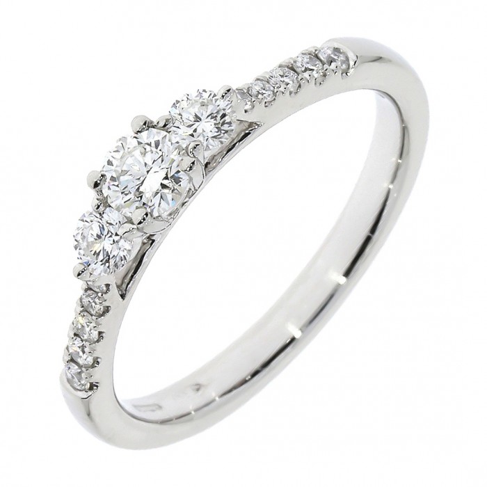 Platinum 3st Diamond Ring with Diamond Shoulders - 0.51ct