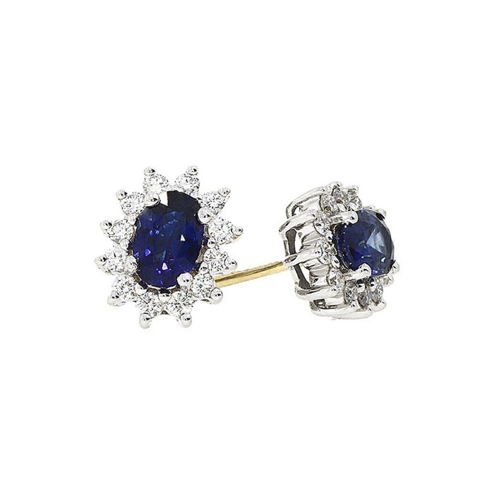 18ct Gold Sapphire & Diamond Cluster Earrings - S 1.23 D 0.41