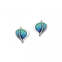 Ortak Silver Enamel Leah Leaf Stud Earrings - EE194 Aquamarine