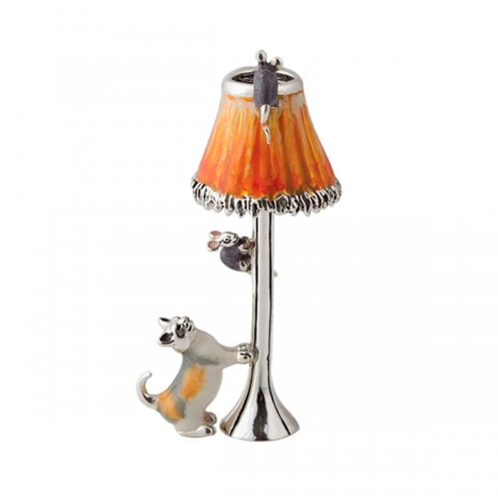 Sterling Silver Cat Chasing Mice On Lamp By Saturno - 13075