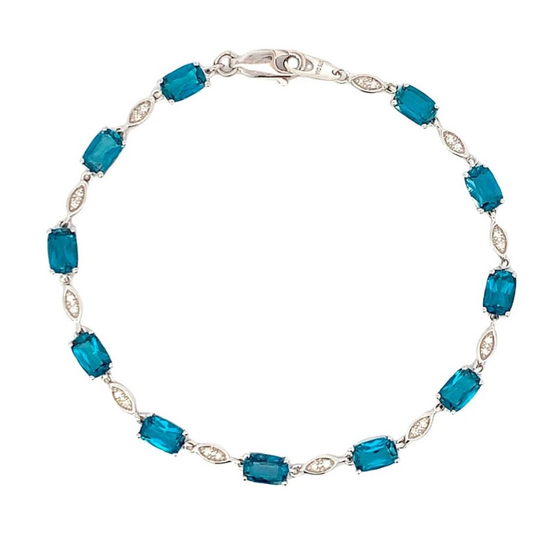 9ct White Gold London Teal Blue Topaz & Diamond Bracelet 9ct White Gold London Teal Blue Topaz & Diamond Bracelet
