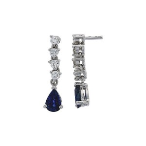18ct White Gold Sapphire & Diamond Drop Earrings - S 1.08 D 0.30
