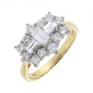 18ct Gold Crossed Baguette Diamond Cluster Ring - 1.31cts