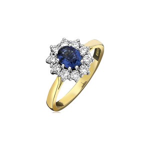 18ct Gold Sapphire & Diamond Cluster Ring. S 0.72 D 0.44