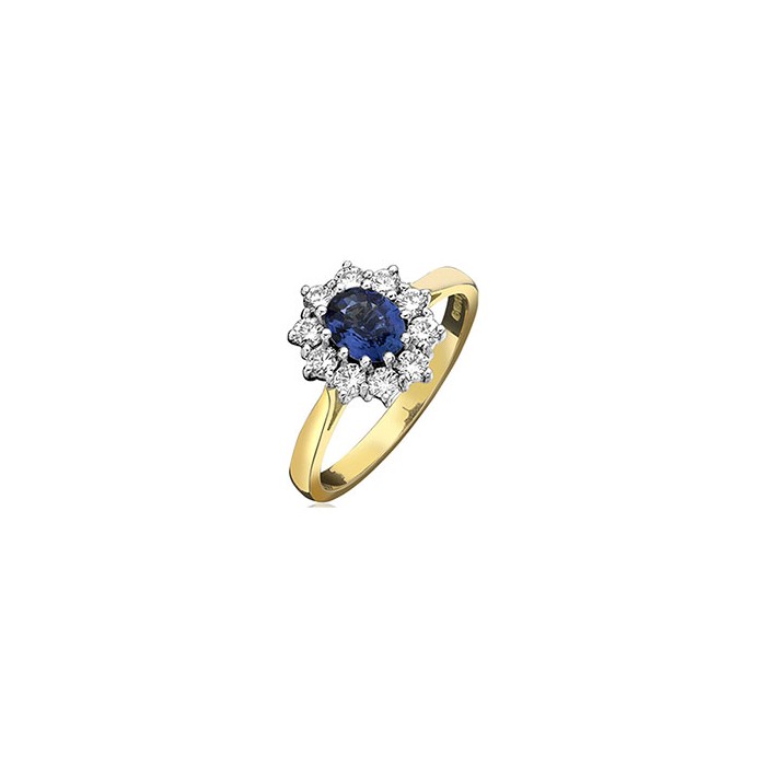 18ct Gold Sapphire & Diamond Cluster Ring. S 0.72 D 0.44