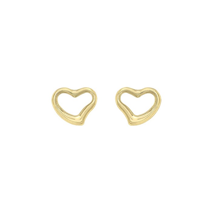 9ct Gold 12mm x 10mm Open Heart Stud Earrings
