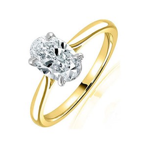 18ct Yellow & White Gold Oval Diamond Solitaire Ring - 1.00 E/SI