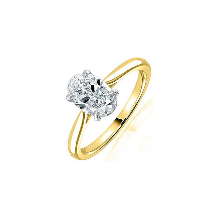 18ct Yellow & White Gold Oval Diamond Solitaire Ring - 1.00 E/SI