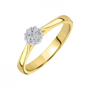 18ct Gold Solitaire-style Diamond Cluster Ring - 0.16ct
