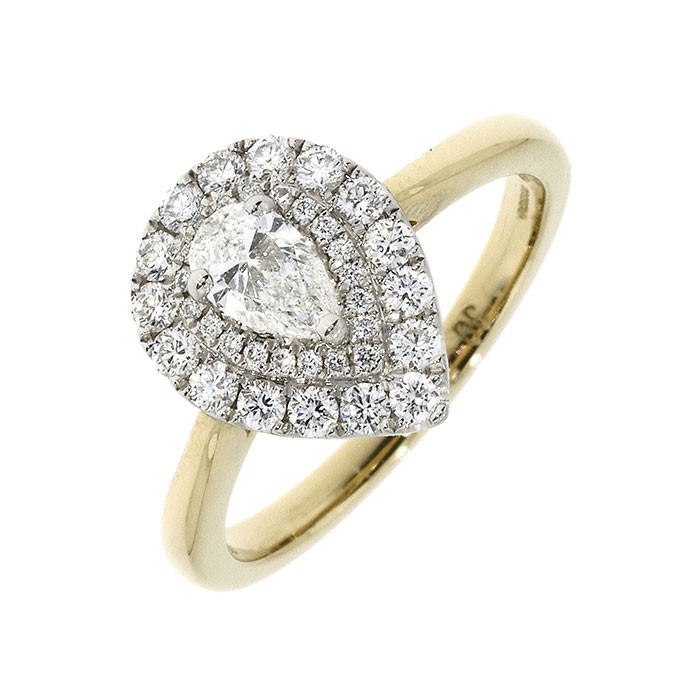 18ct Gold Pear-shaped Double Halo Diamond Ring 0.32 + 0.39 E/SI2