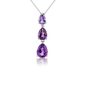 9ct White Gold 3st Graduated Pear Shaped Amethyst Pendant
