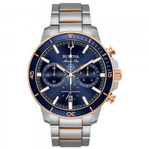 Bulova Marine Star Men's Rose Gold Blue Dial Watch - 98B301