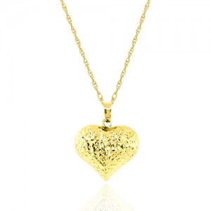 9ct Gold Diamond Cut Heart Pendant & Chain