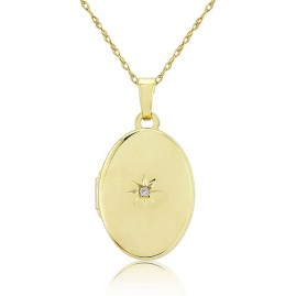 9ct Gold Diamond Set Oval Locket & Chain