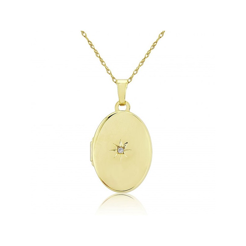 9ct Gold Diamond Set Oval Locket & Chain 9ct Gold Diamond Set Oval Locket & Chain