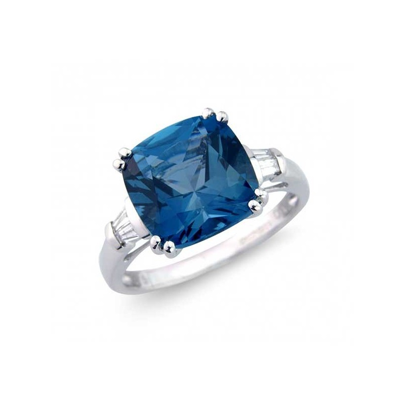 9ct White Gold London Blue Topaz & Diamond Ring D 0.08 9ct White Gold London Blue Topaz & Diamond Ring D 0.08