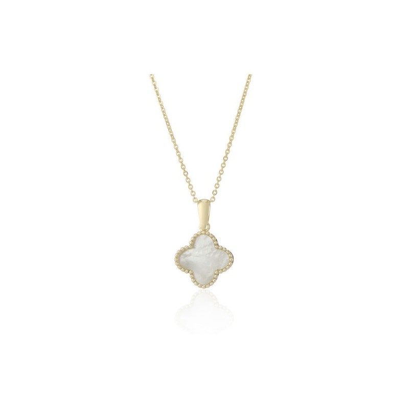 9ct Gold Mother of pearl Quatrefoil Pendant Chain