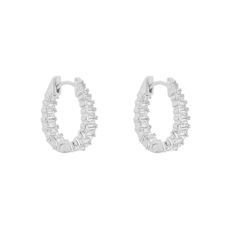 Diamonfire Sterling Silver Baguette Cut CZ Hoop Earrings - E6191 Diamonfire Sterling Silver Baguette Cut CZ Hoop Earrings - E6191