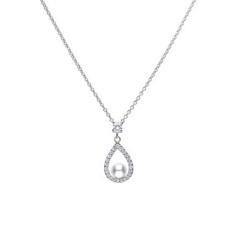 Diamonfire Sterling Silver Pave Set CZ & Pearl Necklace - P4620 Diamonfire Sterling Silver Pave Set CZ & Pearl Necklace - P4620