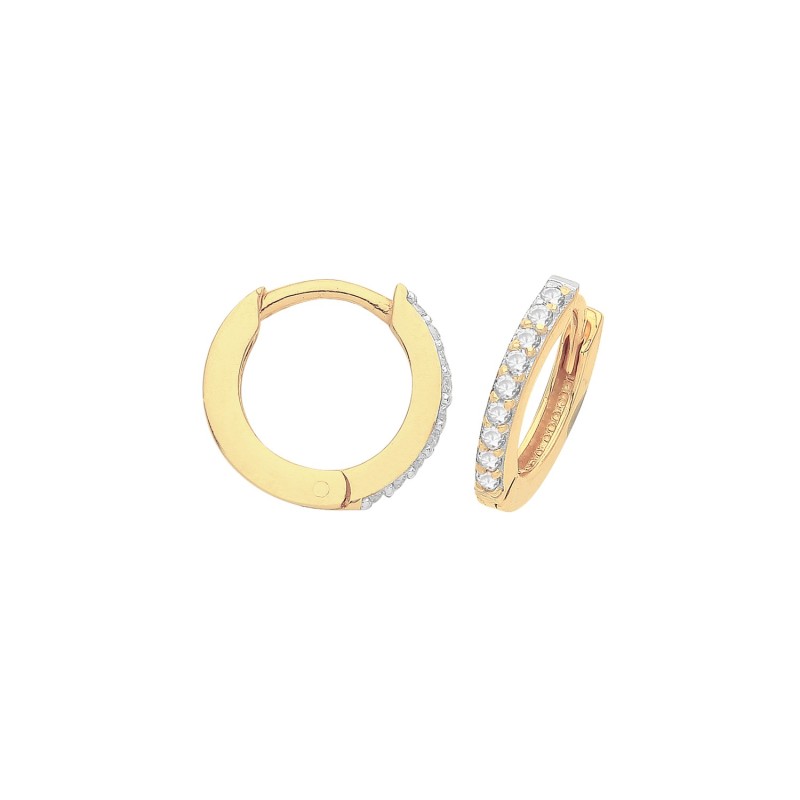 9ct Gold CZ Huggie Hoop Earrings - 7mm 9ct Gold CZ Huggie Hoop Earrings - 7mm
