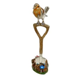 Saturno Sterling Silver & Enamel Robin on Spade Figurine - 13414