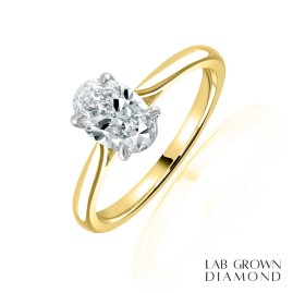 18ct Gold Lab Grown Oval Diamond Solitaire Ring- 1.50ct E/VS1