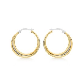 9ct Yellow & White Gold 24mm Round Creole Hoop Earrings