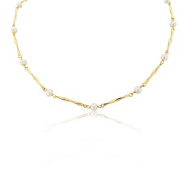 9ct Yellow Gold & Cultured Pearl Twist Link Necklace