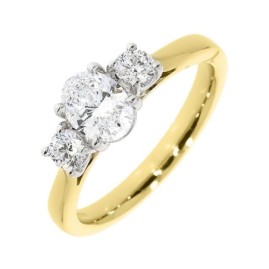 18ct Gold Oval & Round 3st Diamond Ring - 0.62ct