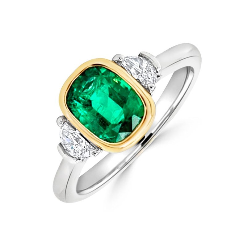 18ct Gold & Platinum Emerald & Diamond Ring - E 0.96 D 0.21